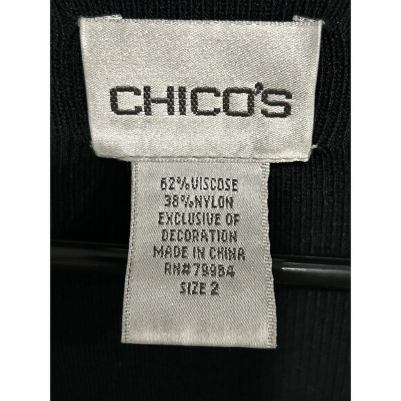 Chicos Black Embellished Cardigan Sweater Floral Rhinestone Long Sleeve Sz L - Picture 5 of 9